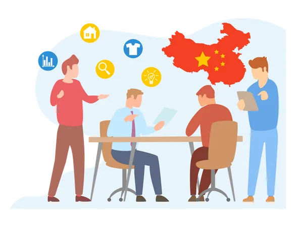 Business people working on trade deal with china  Illustration