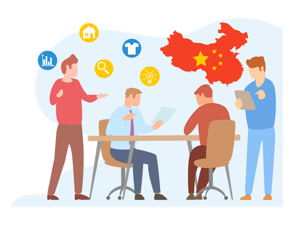 Business people working on trade deal with china  Illustration