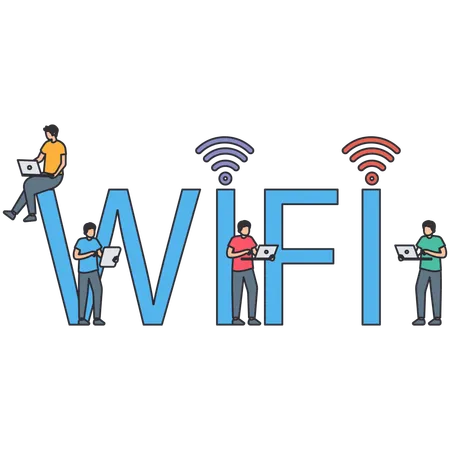 Wifi 연결을 위해 노력하는 사업가들  일러스트레이션