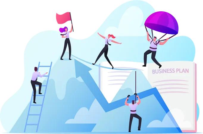 Business People Working Together for Goal Achievement Illustration