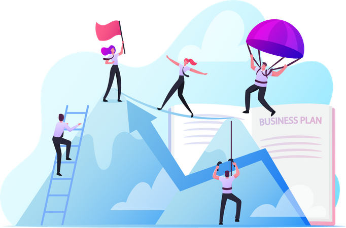 Business People Working Together for Goal Achievement  Illustration