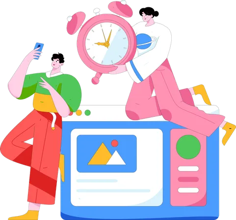 Business people working under deadline  Illustration