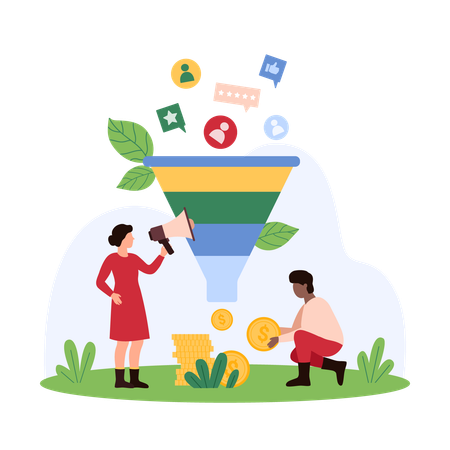 Business people working with marketing funnel  Illustration