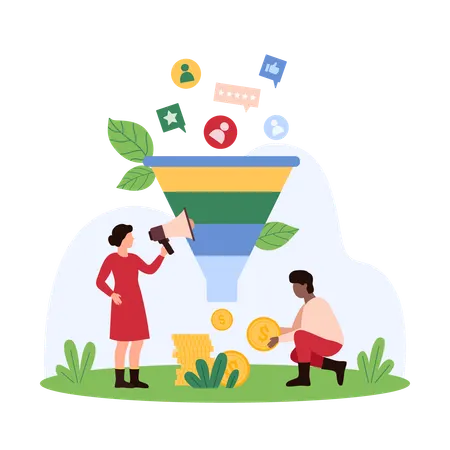 Business people working with marketing funnel  Illustration