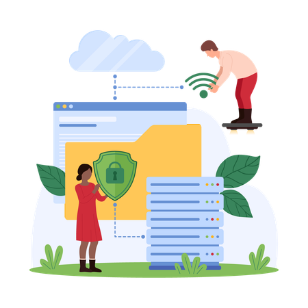 Business people working with secure data storage  Illustration