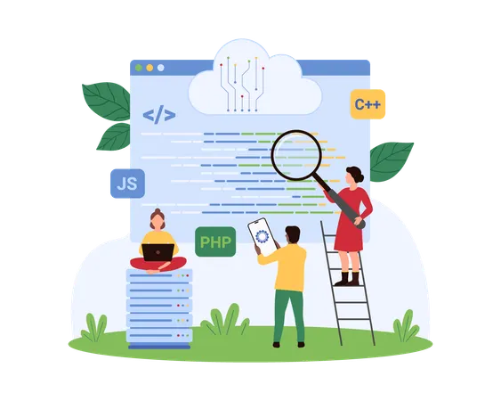 Business people working with software code  Illustration