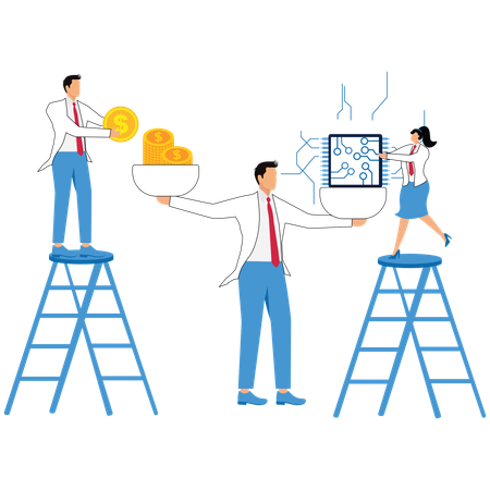 Business people works on microchip processing  Illustration