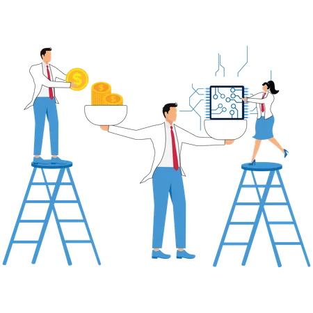 Business people works on microchip processing  Illustration