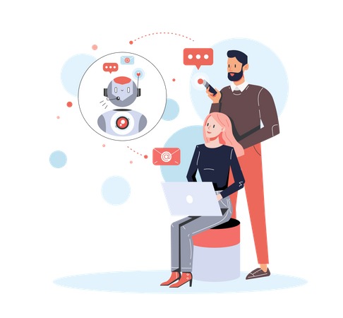 Business person chatting with chatbot Illustration