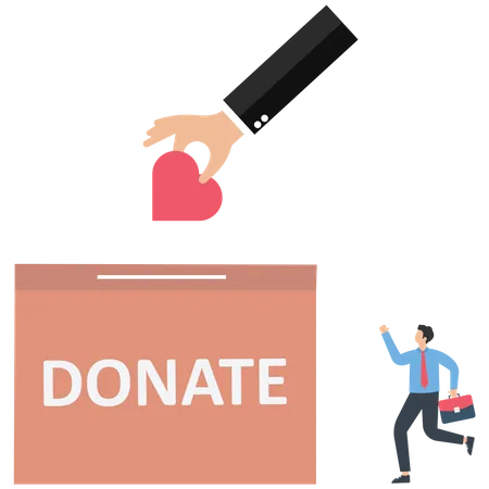 Business person drops a heart in a donation box  Illustration