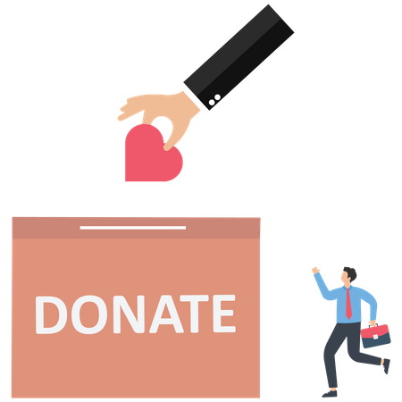 Business person drops a heart in a donation box  Illustration