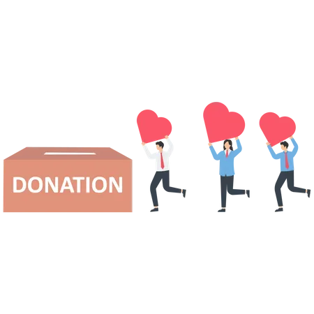 Business person gives a heart to a donation box  イラスト