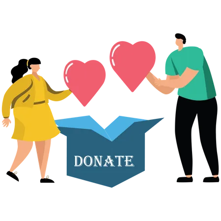 Business person gives a heart to a donation box  Illustration