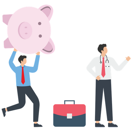 Business person help piggy bank from an economic recession  Illustration