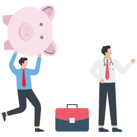 Business person help piggy bank from an economic recession  Illustration