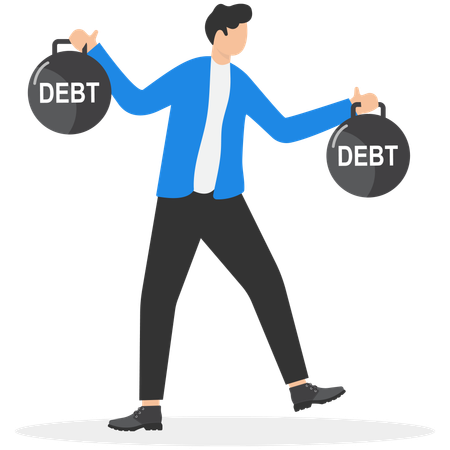 Business person hold debt pendulum  Illustration