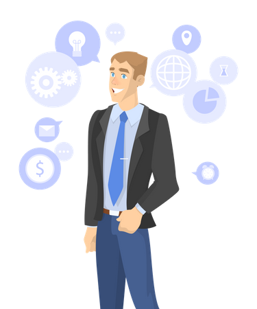 Business person in suit. Discussion and communication  Illustration