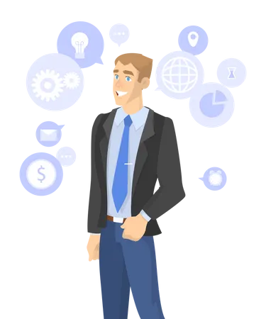 Business person in suit. Discussion and communication Illustration