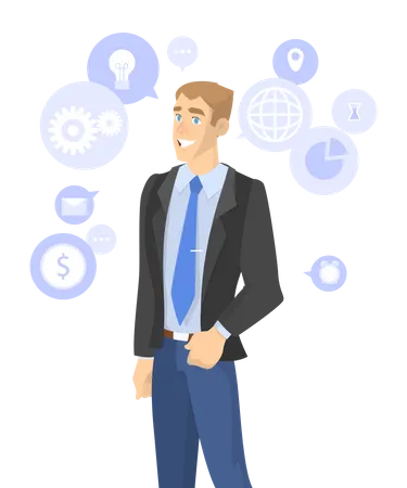 Business person in suit. Discussion and communication  Illustration