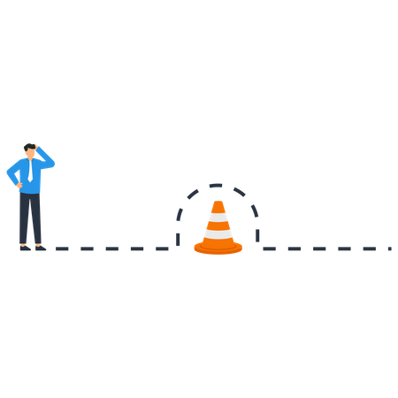 Business person jump pass traffic pylon roadblock  Illustration