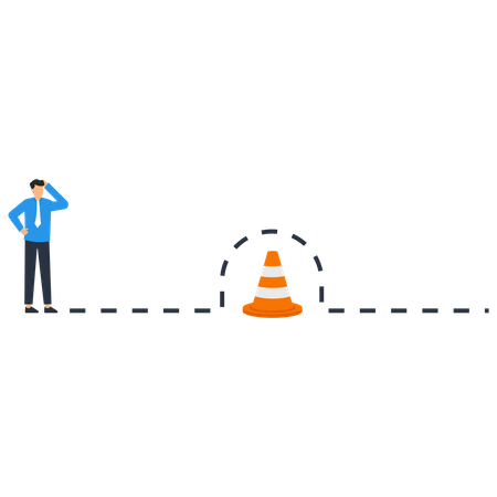 Business person jump pass traffic pylon roadblock  Illustration