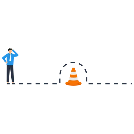 Business person jump pass traffic pylon roadblock  Illustration