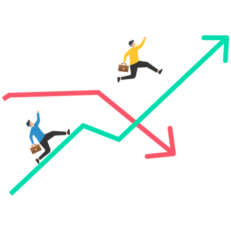 Business person jumping pass the arrow graph  Illustration