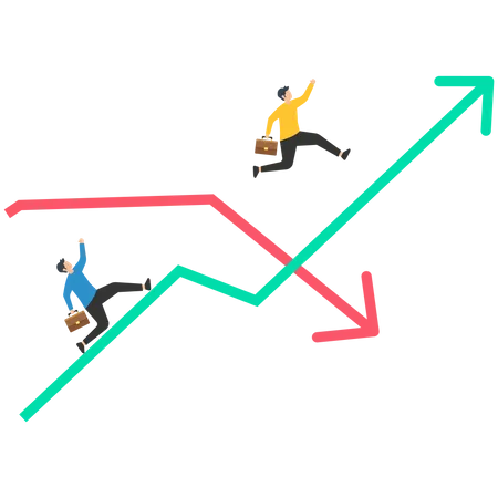 Business person jumping pass the arrow graph  Illustration