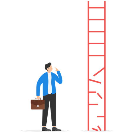 Business person look at broken ladder  Illustration