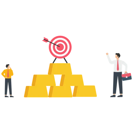 Business Person looking a target on a gold bars  Illustration