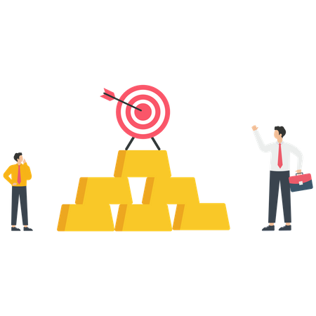 Business Person looking a target on a gold bars  Illustration