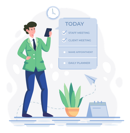 Business person looking at schedule Illustration