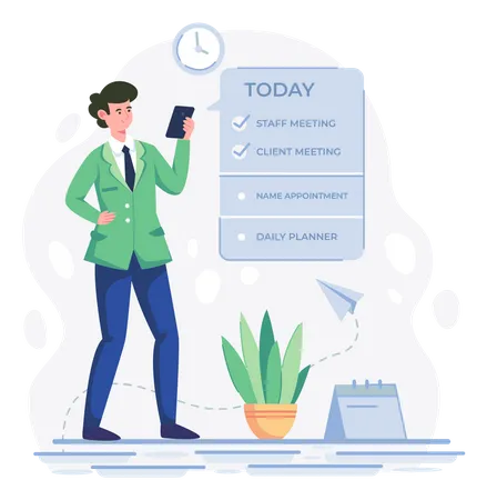 Business person looking at schedule  Illustration