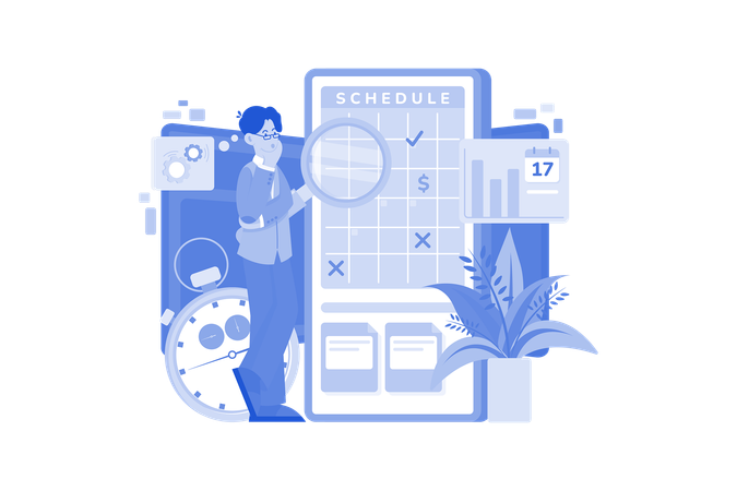 Business Person Looking At The Schedule  Illustration