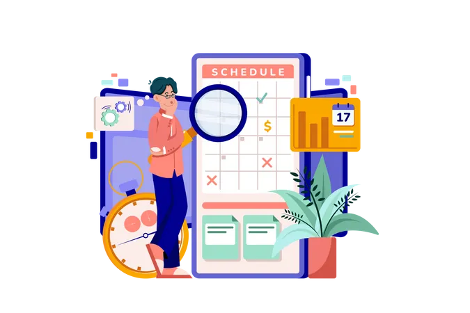 Business person looking at the schedule  Illustration