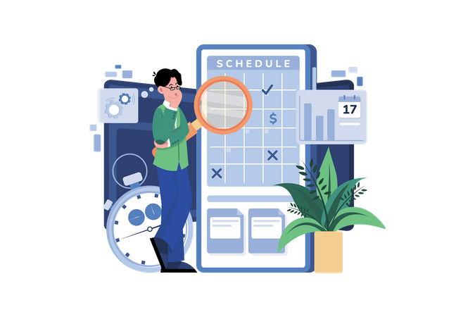 Business Person Looking At The Schedule  Illustration