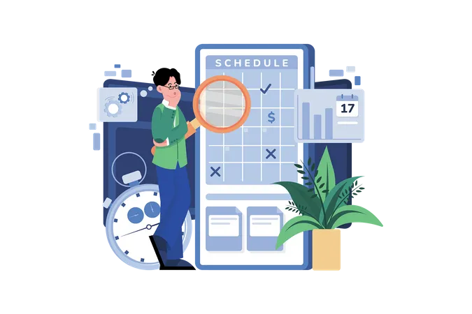 Business Person Looking At The Schedule  Illustration