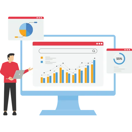 Web Report Dashboard Concept Business People Team Meeting For Data Analytics And Monitoring Data Analytics Research For Business Financial Planning Flat Vector Design Illustration Illustration