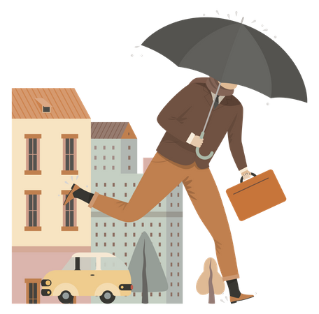 Business person running holding umbrella and briefcase Illustration