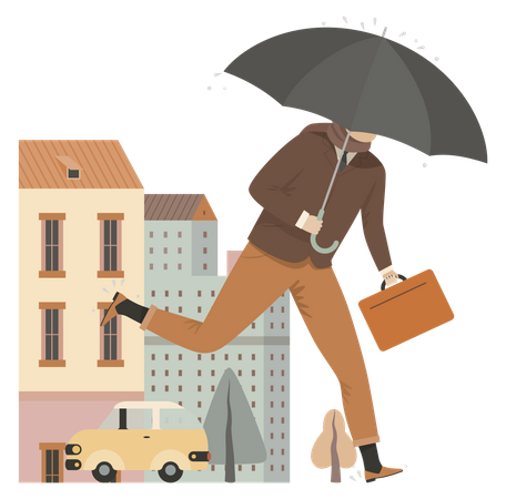 Business person running holding umbrella and briefcase  Illustration