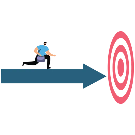 Business person running on the arrow to the target  Illustration