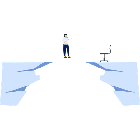 Business person standing on one side of a gap with a chair on the other side  Illustration