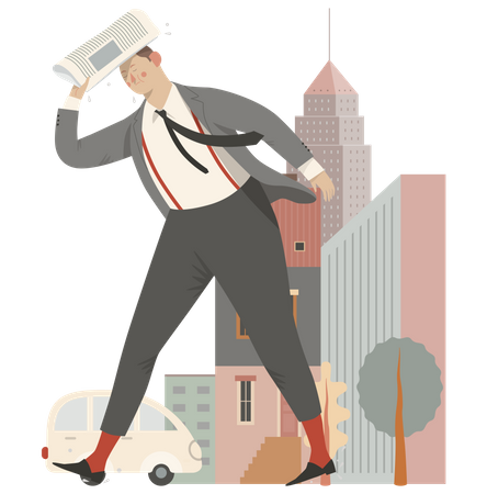 Business person trying to save himself from rain  Illustration