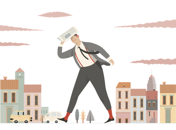 Business person trying to save himself from rain  Illustration