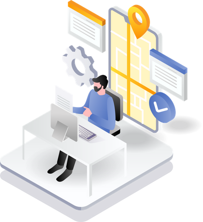Business person using location service Illustration