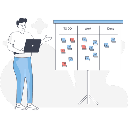 タスクボードを使用してワークフローを計画するビジネスパーソン  イラスト