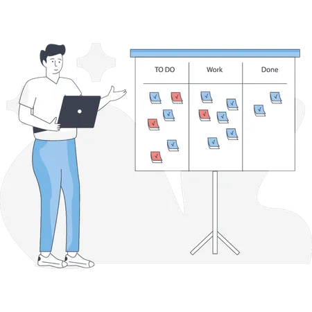 タスクボードを使用してワークフローを計画するビジネスパーソン  イラスト