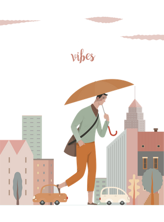 Business person walking with umbrella  Illustration