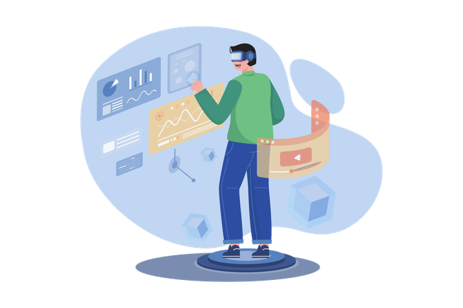 Business person working in Metaverse  Illustration