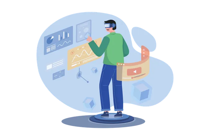 Business person working in Metaverse  Illustration